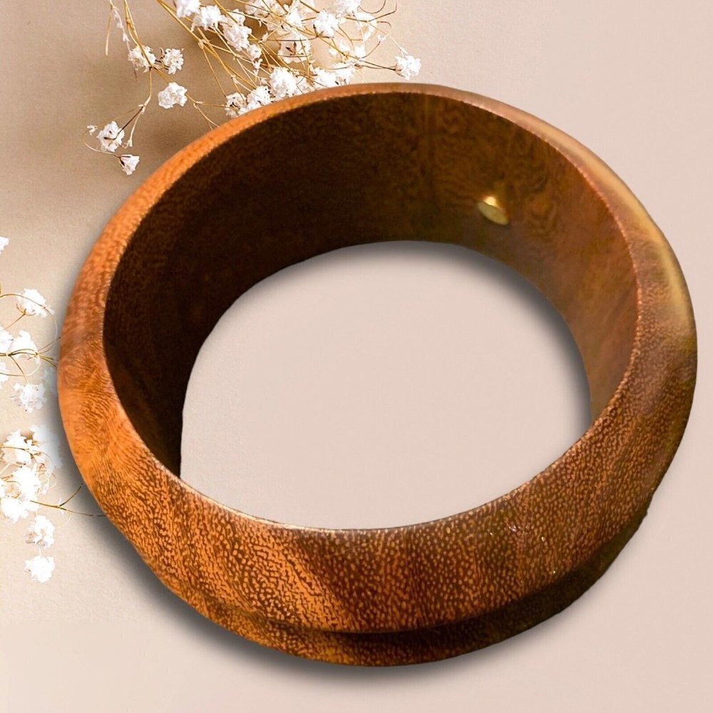 Vintage KJL Kenneth Jay Lane Natural Wood Turned Chunky Band Bangle Bracelet 90s